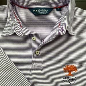 POLO GOLF Ralph Lauren KIAWAH Pima Cotton Stripe Polo Purple White Large